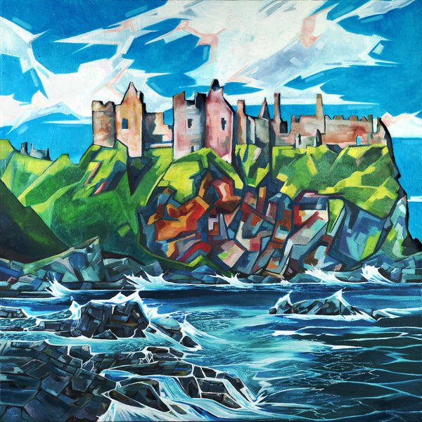 Dunluce Waves Vibrant Giclée Print - Historic Irish Castle