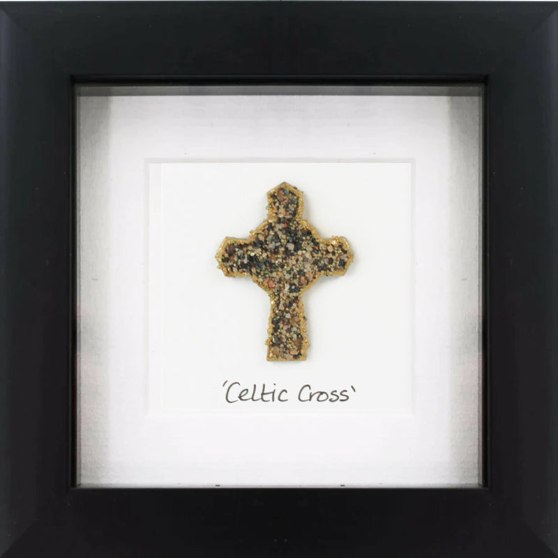 Celtic Cross Knot Irish Pebble Art Frame