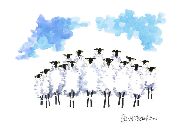 Cloudsheep Watercolour A4 Mounted Print - Cute Farm Animals