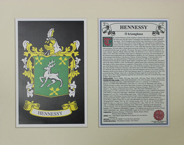 Hennessy - Irish American Surname Coat of Arms Family Crest Heraldry