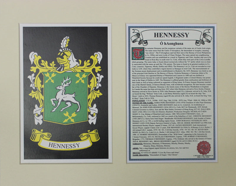 Hennessy - Irish American Surname Heraldry