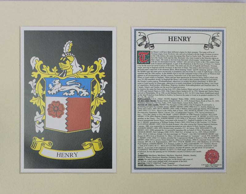 Henry - Irish American Surname Coat of Arms Family Crest Heraldry