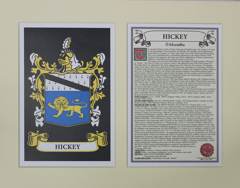 Hickey - Irish Surname Coat of Arms Family Crest Heraldry