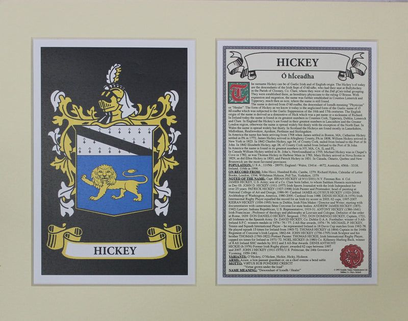 Hickey - Irish American Surname Coat of Arms Family Crest Heraldry