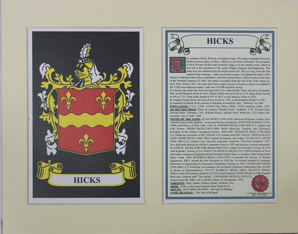 Hicks - Irish Surname Coat of Arms Heraldry