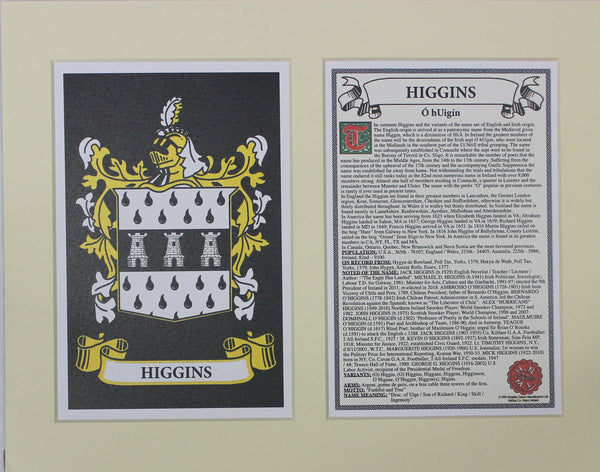 Higgins - Irish American Surname Coat of Arms Family Crest Heraldry