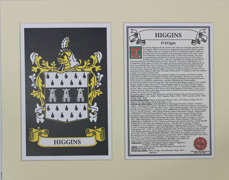 Higgins - Irish American Surname Heraldry