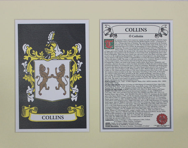 Collins - Irish American Surname Coat of Arms Family Crest Heraldry
