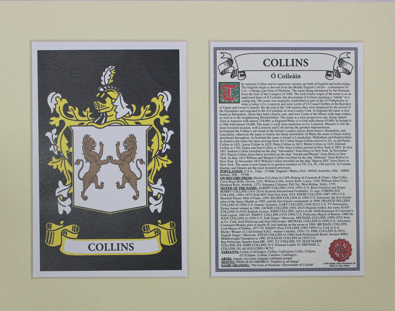 Collins - Irish American Surname Heraldry