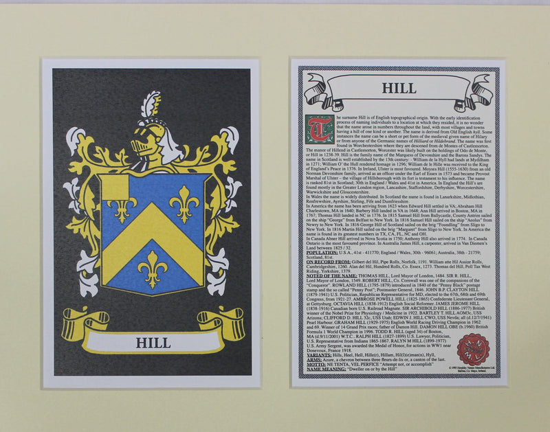 Hill - Irish American Surname Heraldry