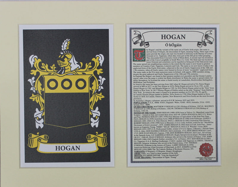 Hogan - Irish American Surname Coat of Arms Family Crest Heraldry