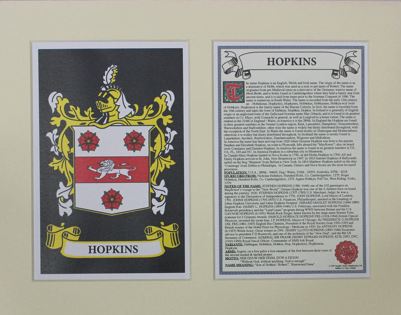 Hopkins - Irish Surname Coat of Arms Family Crest Heraldry