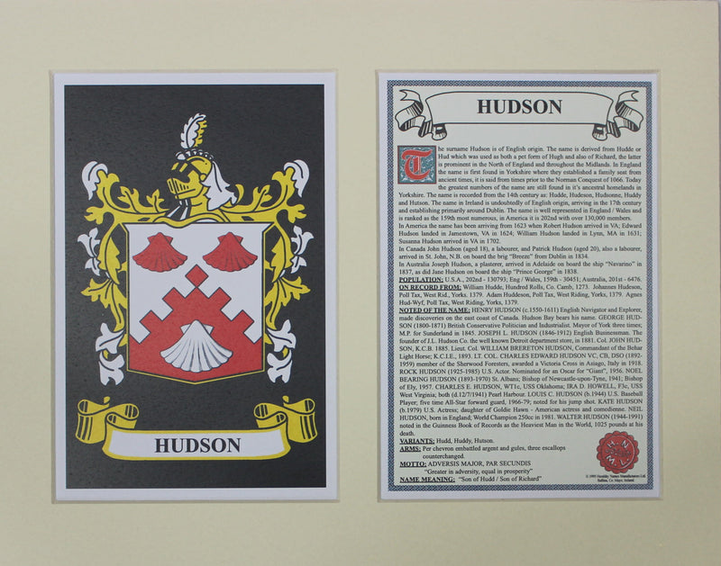 Hudson - Irish American Surname Heraldry