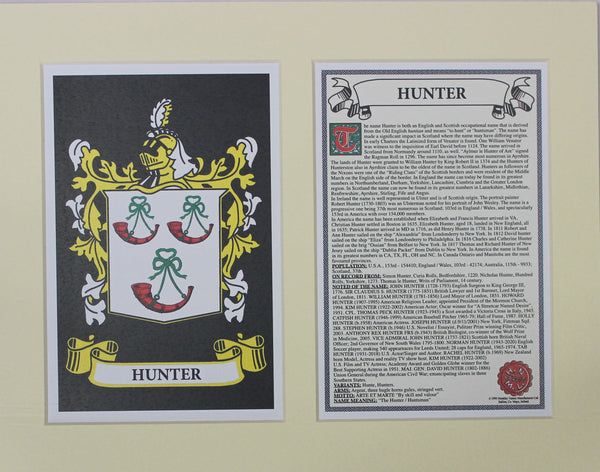 Hunter - Irish American Surname Heraldry