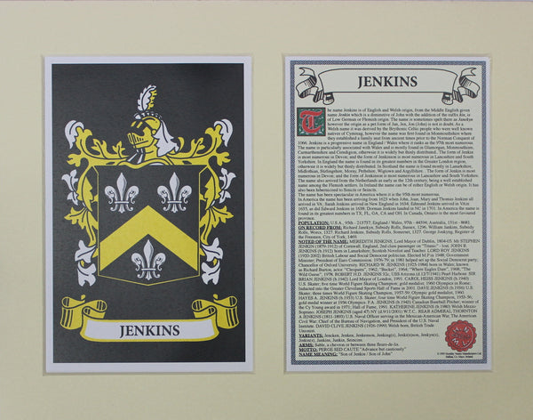 Jenkins - Irish American Surname Coat of Arms Family Crest Heraldry