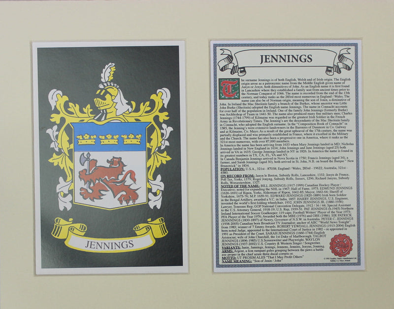 Jennings - Irish Surname Coat of Arms Family Crest Heraldry