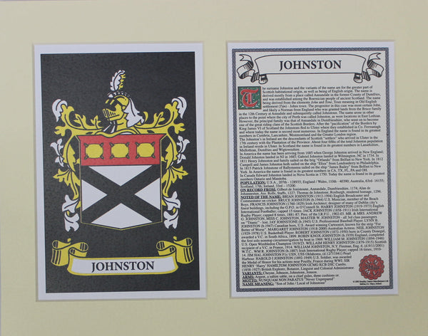 Johnston - Irish American Surname Coat of Arms Family Crest Heraldry