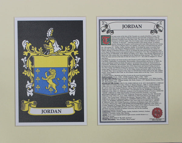 Jordan - Irish Surname Coat of Arms Family Crest Heraldry