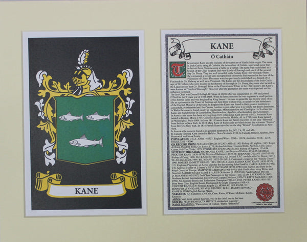 Kane - Irish American Surname Coat of Arms Family Crest Heraldry