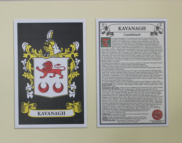 Kavanagh - Irish American Surname Coat of Arms Family Crest Heraldry