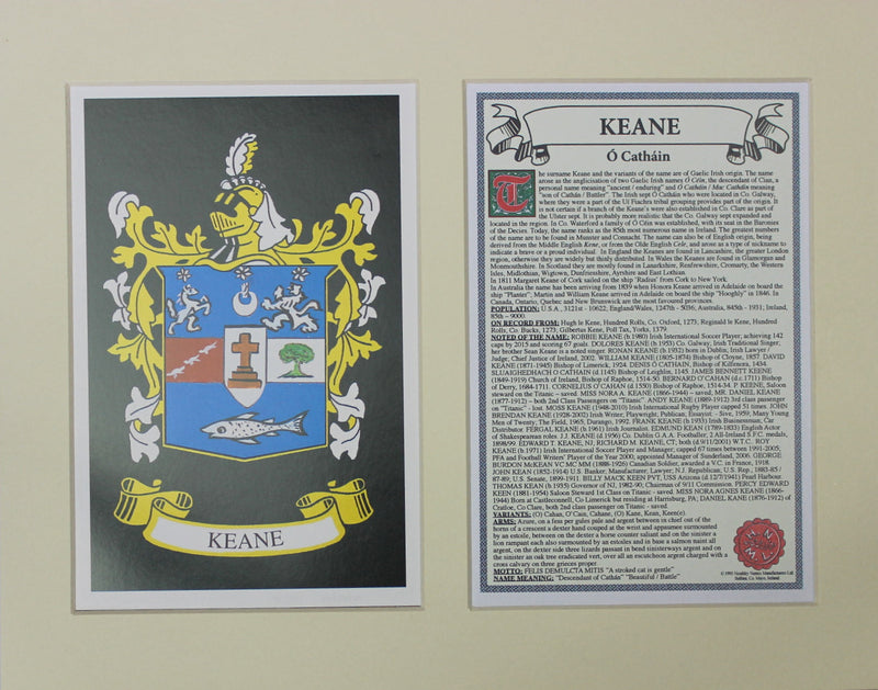 Keane - Irish American Surname Coat of Arms Family Crest Heraldry