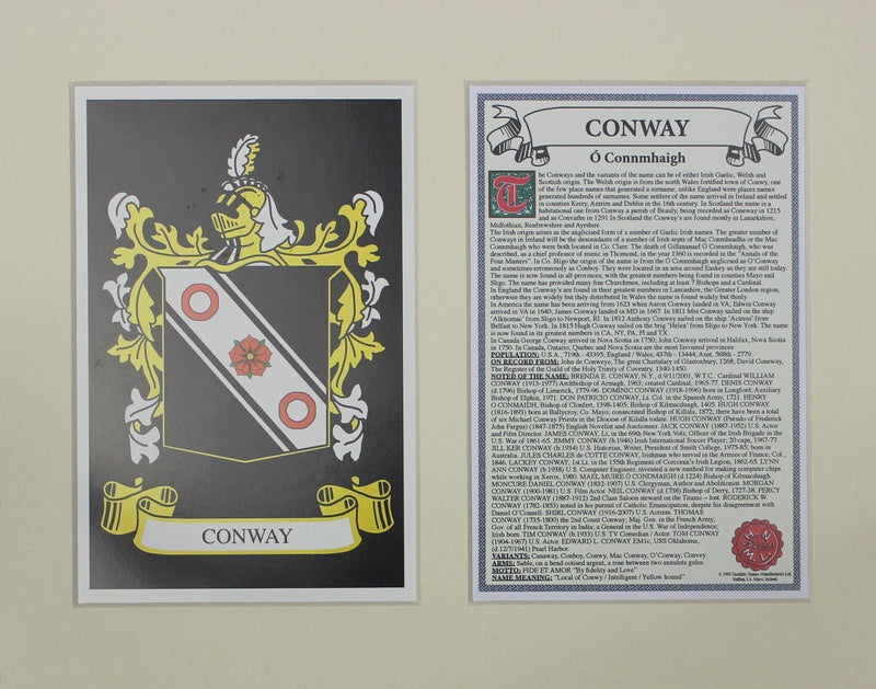Conway - Irish American Surname Coat of Arms Family Crest Heraldry