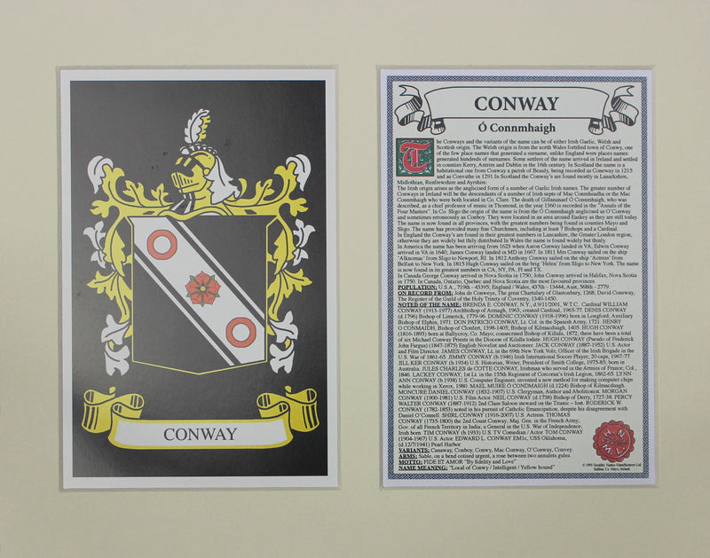 Conway - Irish Surname Coat of Arms Family Crest Heraldry