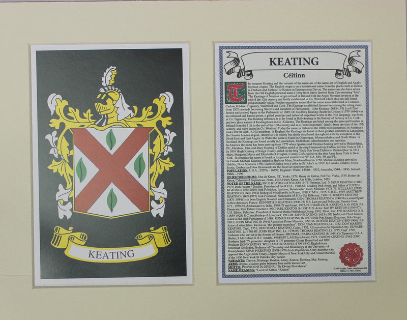 Keating - Irish American Surname Coat of Arms Family Crest Heraldry