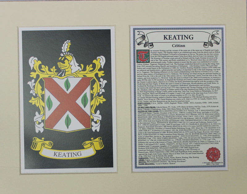 Keating - Irish Surname Coat of Arms Family Crest Heraldry