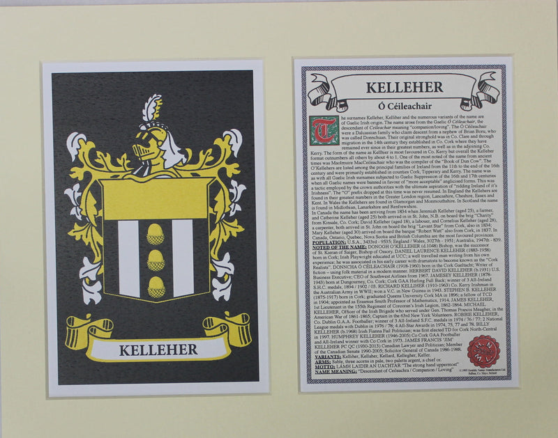 Kelleher - Irish American Surname Coat of Arms Family Crest Heraldry