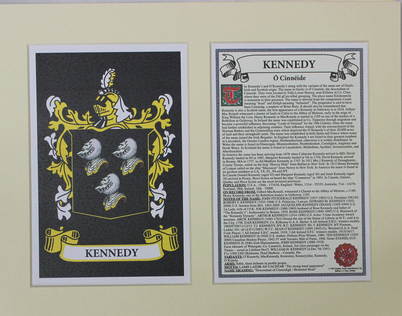 Kennedy - Irish American Surname Coat of Arms Family Crest Heraldry