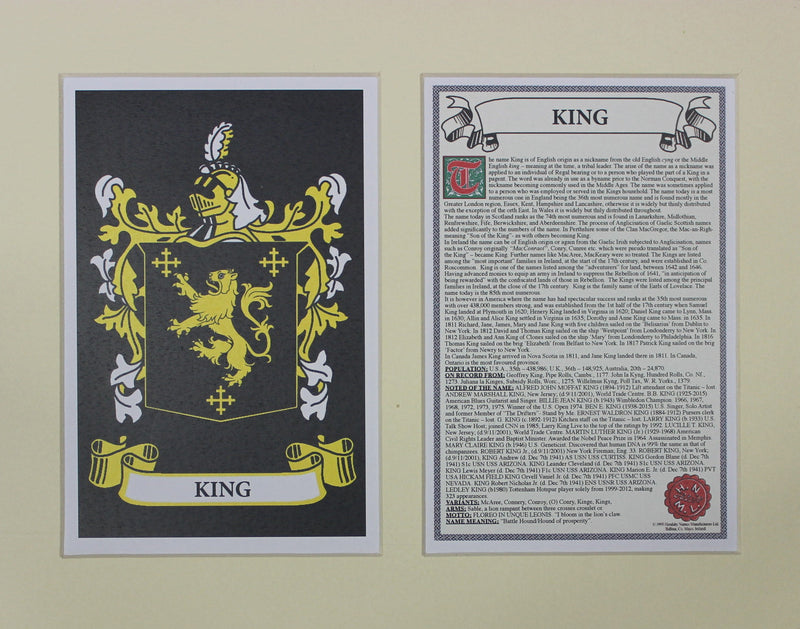 King - Irish Surname Coat of Arms Family Crest Heraldry