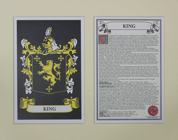 King - Irish American Surname Coat of Arms Family Crest Heraldry