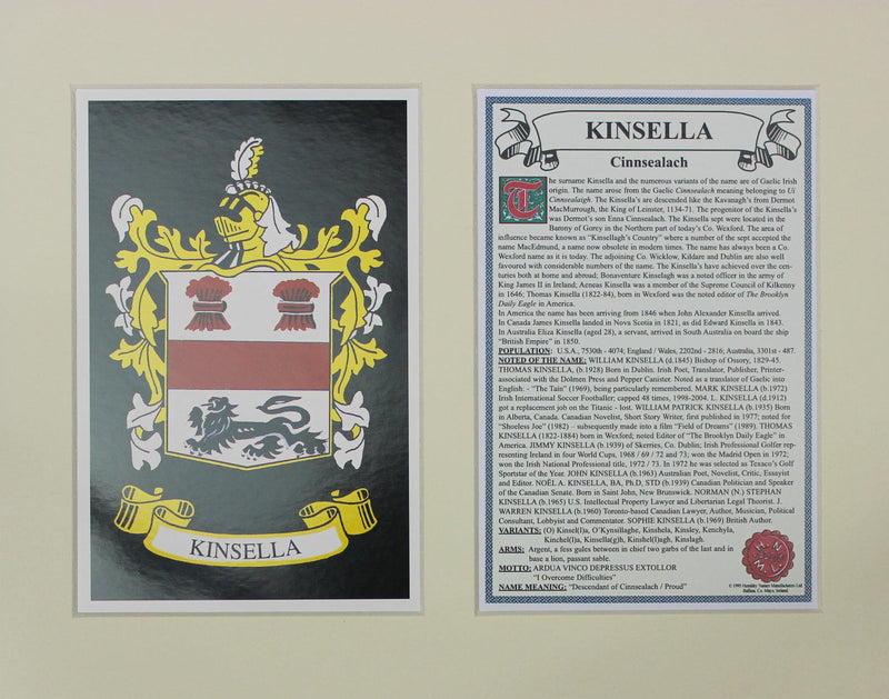 Kinsella - Irish Surname Coat of Arms Family Crest Heraldry