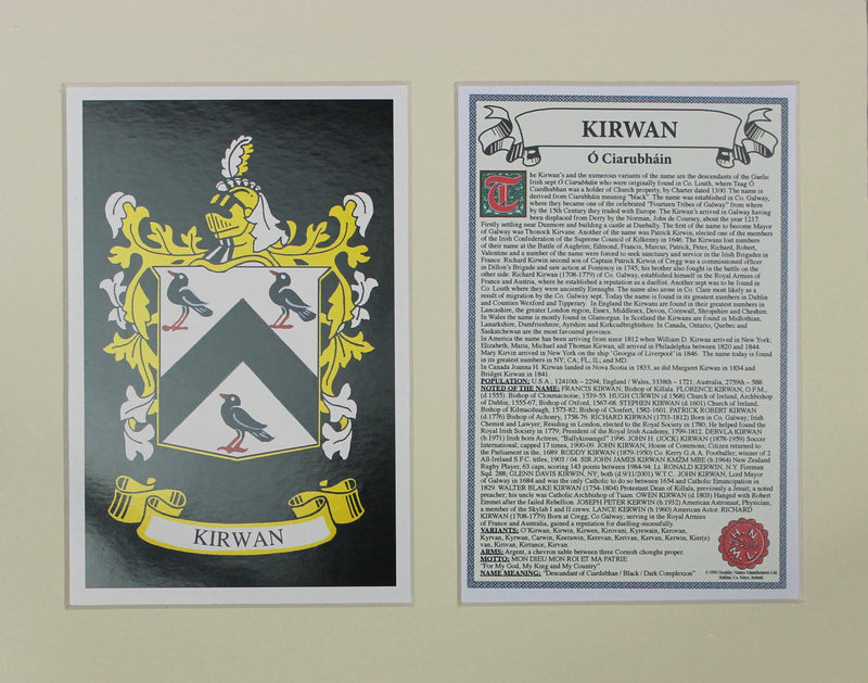 Kirwan - Irish Surname Coat of Arms Family Crest Heraldry