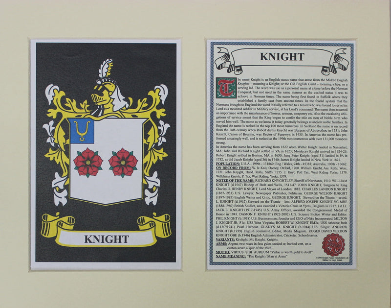 Knight - Irish American Surname Coat of Arms Family Crest Heraldry