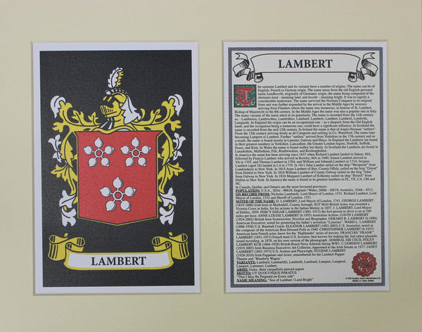 Lambert - Irish Surname Coat of Arms Family Crest Heraldry