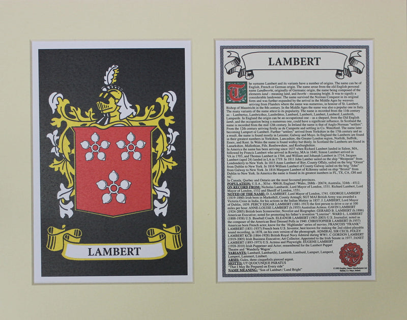 Lambert - Irish American Surname Heraldry