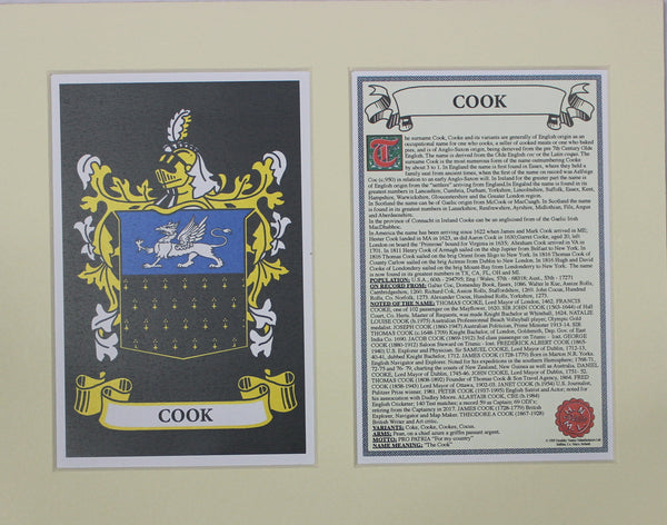 Cook - Irish American Surname Coat of Arms Heraldry