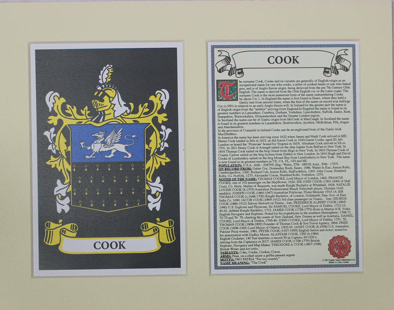 Cook - Irish American Surname Heraldry