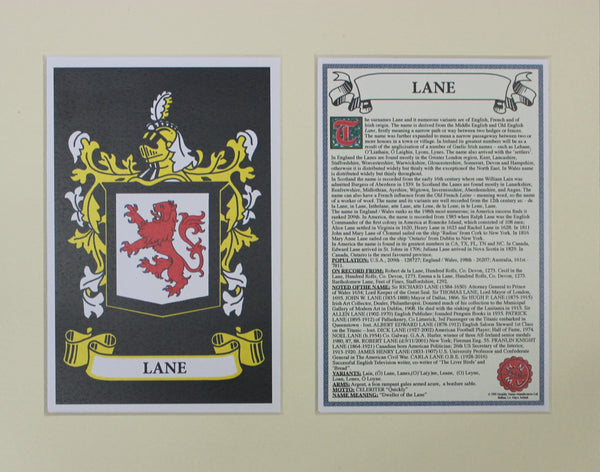 Lane - Irish Surname Coat of Arms Family Crest Heraldry