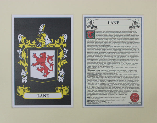 Lane - Irish American Surname Coat of Arms Family Crest Heraldry