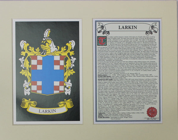 Larkin - Irish Surname Coat of Arms Family Crest Heraldry