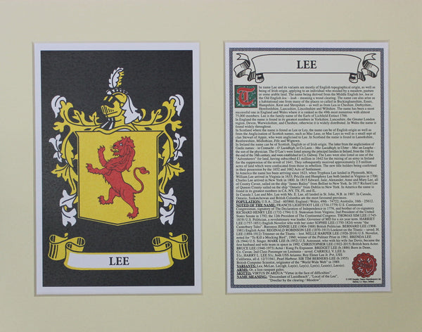 Lee - Irish American Surname Coat of Arms Family Crest Heraldry