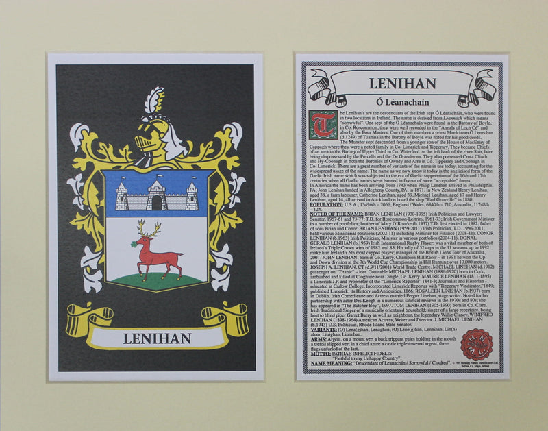 Lenihan - Irish American Surname Heraldry