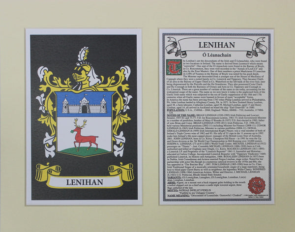 Lenihan - Irish Surname Coat of Arms Family Crest Heraldry