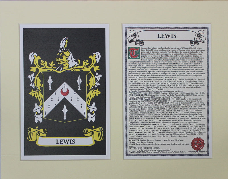 Lewis - Irish Surname Coat of Arms Family Crest Heraldry