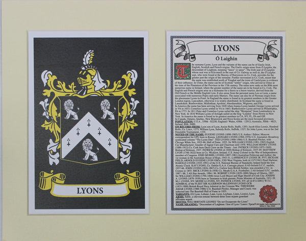 Lyons - Irish Surname Coat of Arms Family Crest Heraldry