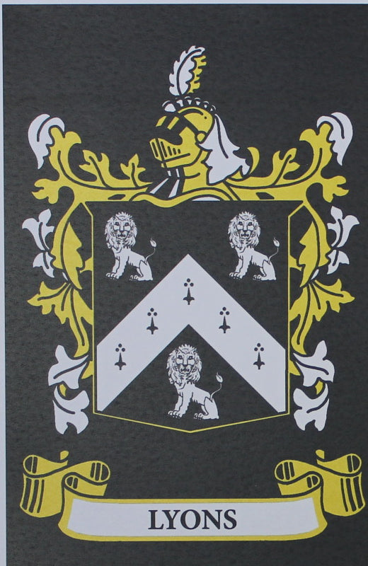 Lyons - Irish Surname Coat of Arms Family Crest Heraldry