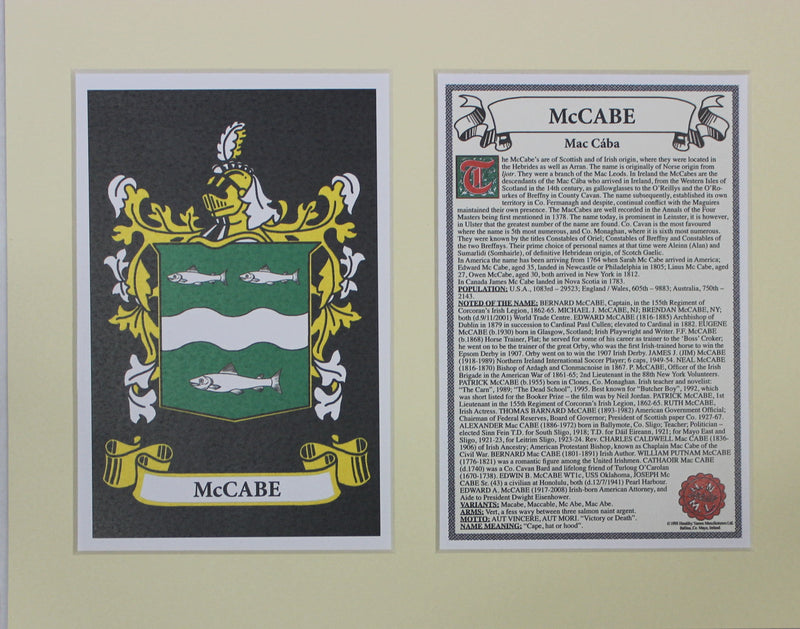 McCabe - Irish American Surname Heraldry